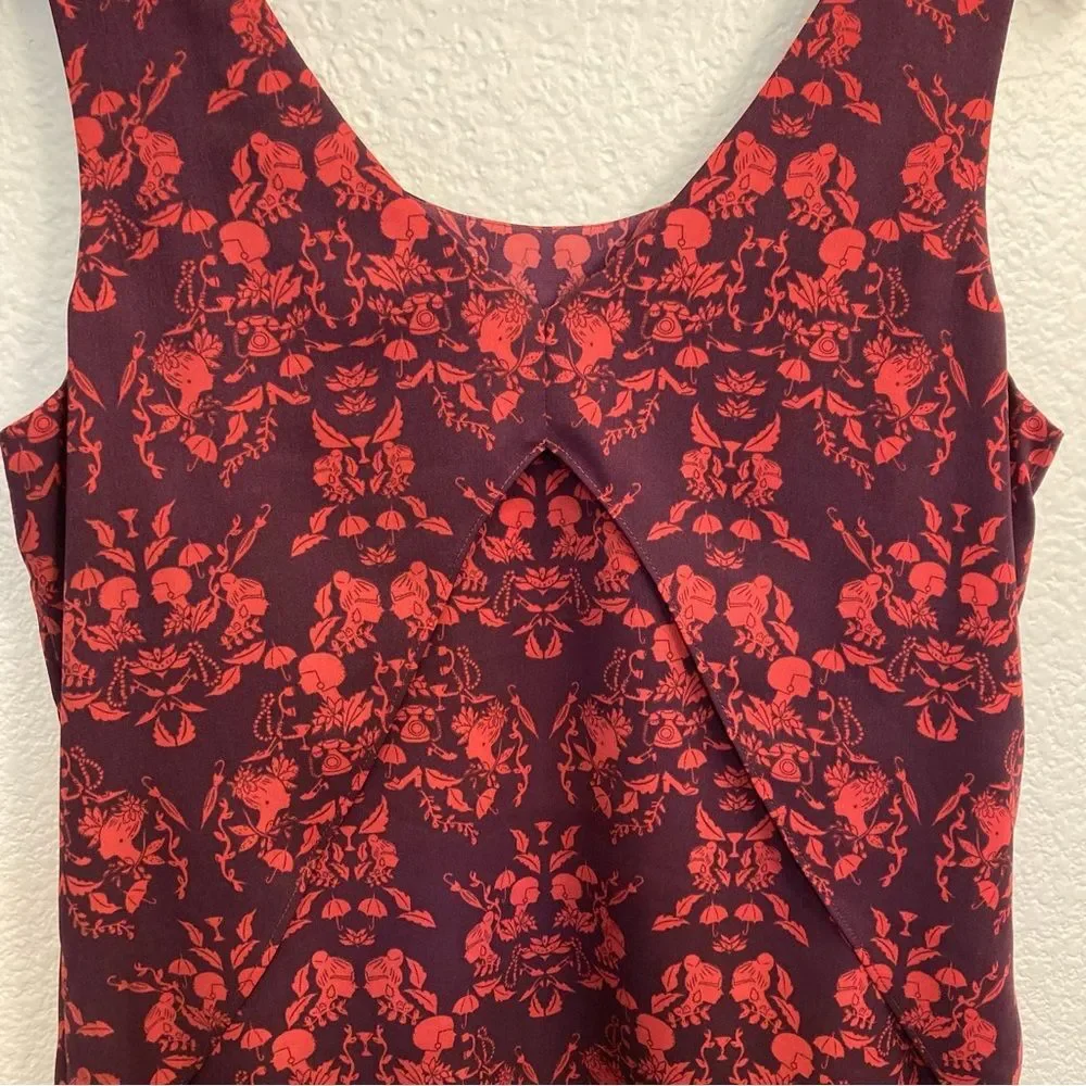 Cabi Cameo Print Purple Red Dressy Layered Sleeveless Top Tank Small